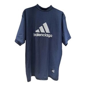 Oversized Balenciaga x adidas Inside Out Embroidered Logo Tee Navy Size 1 (L/XL)